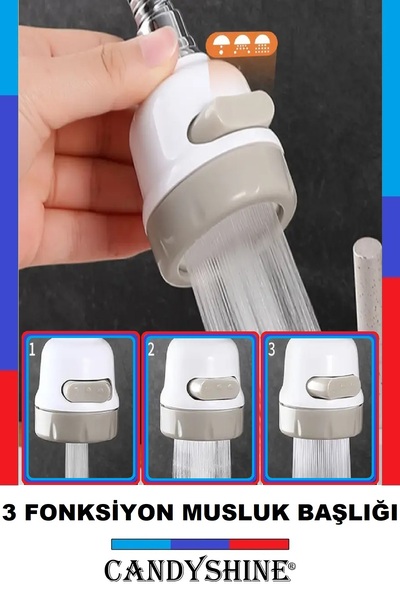 CandyShine Su Tasarruflu 3 Fonksiyonlu Musluk Başlığı Evye Başlığı Batarya Ba...