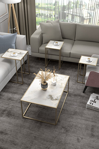 MİLVAKİ Zigon Sehpa Gold Modern 3 lü