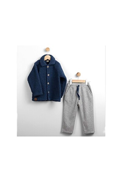 atabay Polarli Pants Plush Jacket Bottom Top Set Indigo
