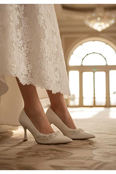 ŞAH حذاء سهرة للعروس بكعب عالٍ مرصع باللؤلؤ