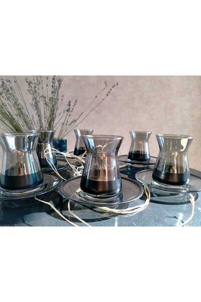 Paşabahçe Smoked Tea Set - 12 Piece Tea Cup Set