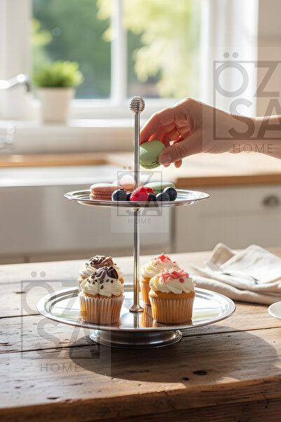 ÖzSa Home 2 Tier Stainless Steel Cookie Stand Decorative Presentation Tray Cake Serving Treats Tiered Presentation