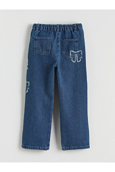 LC Waikiki Elastic Waist Bow Embroidered Girls' Jean Trousers