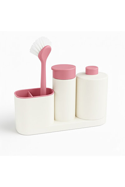 OEM 3-in-1 Sink Organizer Set — Dish Detergent Dispenser, Liquid Soap and Sponge Holder, Pink