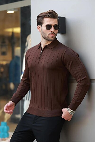 ribana Ανδρικό πλεκτό πουλόβερ με φερμουάρ και λαιμόκοψη πόλο - 4001