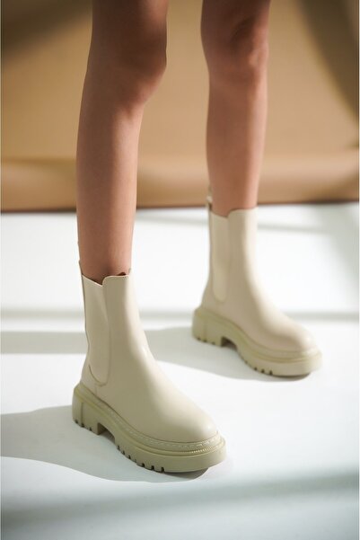 DURUNUN BUTİĞİ Duice Beige Skin Side Elastic Thick Sole Daily Boots