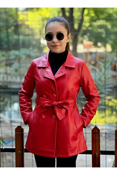 Burçak Butik Buttoned Leather Coat