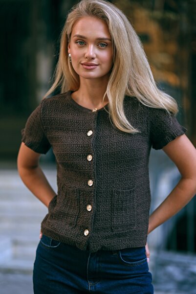 LACENOA Kısa Kollu Hırka Kahverengi