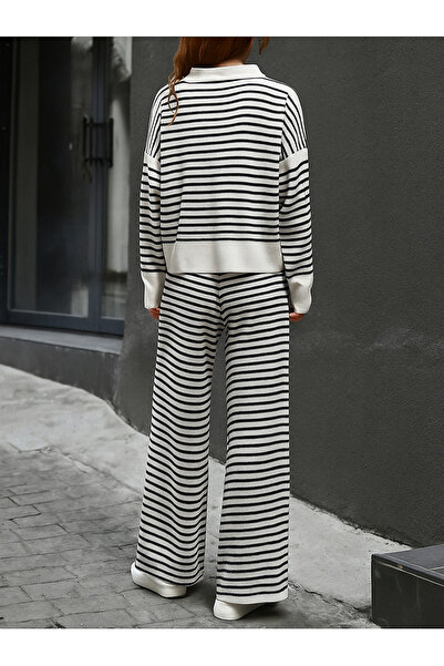 Cloudy Kids Striped Shirt Collar Women's Knitwear Set