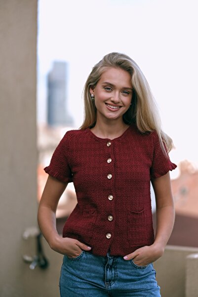 LACENOA Cardigan cu mâneci scurte bordeaux