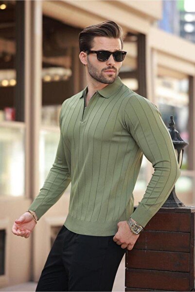 ribana Ανδρικό πλεκτό πουλόβερ με φερμουάρ και λαιμόκοψη πόλο - 4001