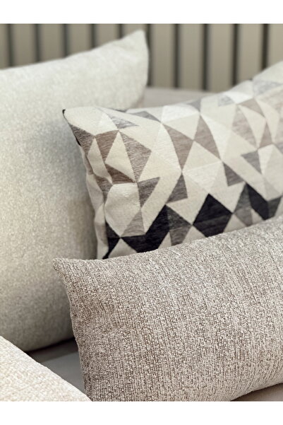 AYSA HOME DECOR Alvea Beige, Cream Pyramid Patterned Single Throw Pillow Cover