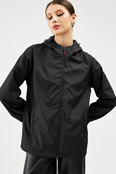 river green معطف واق من المطر بجيب وغطاء للرأس مبطن باللون الأسود للنساء - ست...