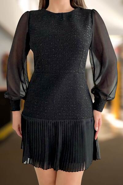 Moda Amore Rochie de seară pentru femei - Fusta plisată Tuvid țesut cu mânecă...