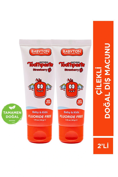 BABYTON Doğal Çilekli Florürsüz Diş Macunu 2'li Set 50 gr