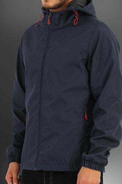 RİVERCLUP Erkek Lacivert Astarlı Kapüşonlu Cepli Spor Yağmurluk