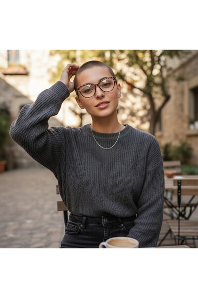 SAZAK AKSESUAR Stellar Leopard Pattern Cat Eye Blue Light Protection Uv400 Sc...