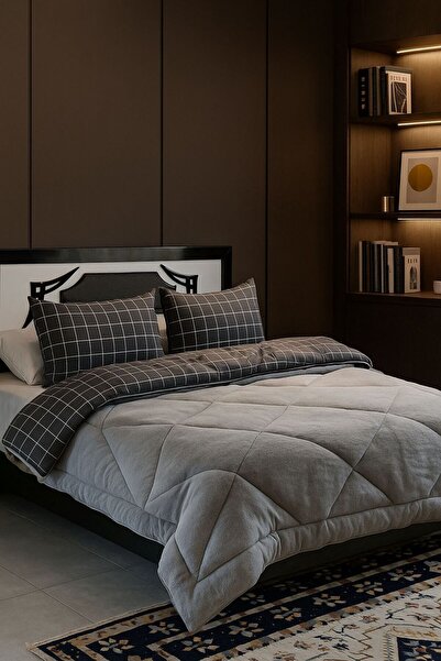 Arma Concept Double Size Checkered Pattern Double-Sided Welsoft Pufidik Silicone Quilt 195X215 + 2 Pillowcases