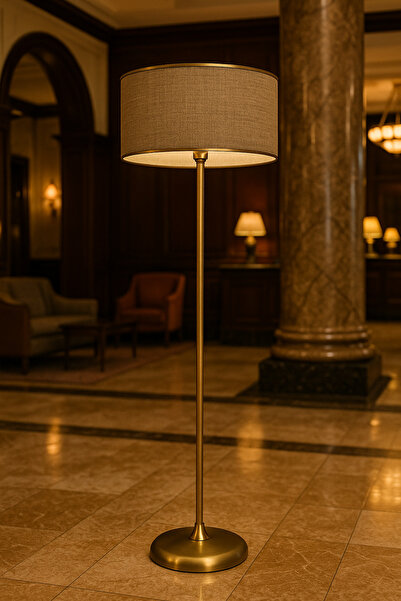 Lampada Rita Eskitme Kaplama Metal Lambader - Hasır Gold Şeritli