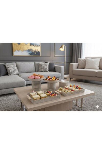 Generic طقم حامل كيك وحلويات مع صواني تقديم وعلبة حامل مناديل