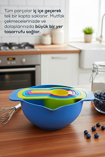 Vienev Colorful 6-Piece Nesting Measuring Cup and Mixing Bowl Set |   1000-230-150-85-60-15 ml