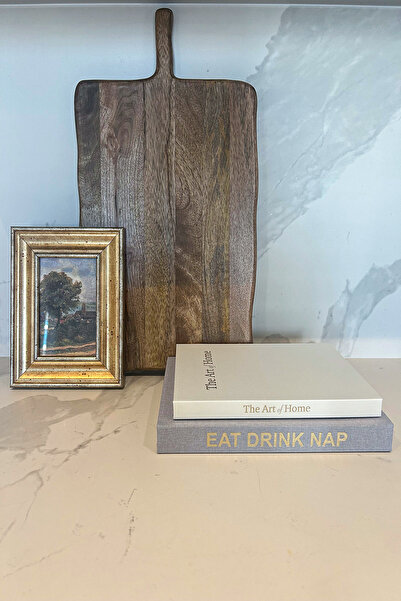 peony studio Keten Kumaş Kaplı 2'li Dekoratif Kitap Kutu Keten Gri, Keten Beyaz, Gold yazılı