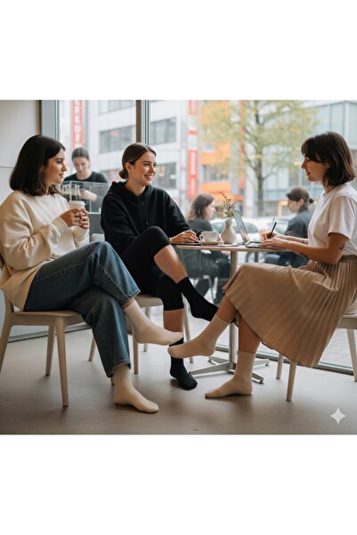 Forwena 3'lü Paket Siyah Bej Ve Kırık Beyaz Pamuklu Lastiksiz Dikişsiz Soket ...