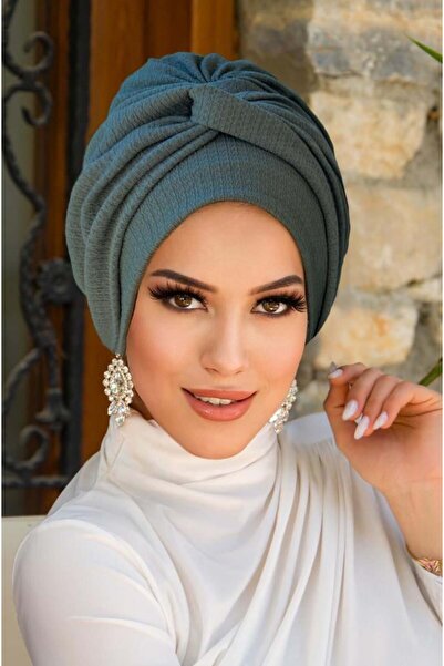 Aişe tesettür Nefti Yeşil Burgu Detaylı Bone