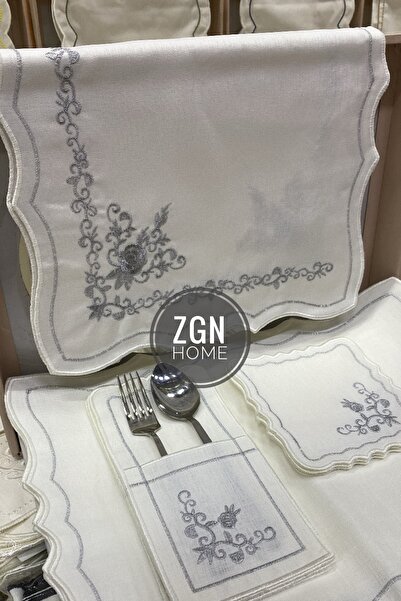 ZGNHome 19 Piece 6 Person Rose Silver Embroidered American Dinner Set