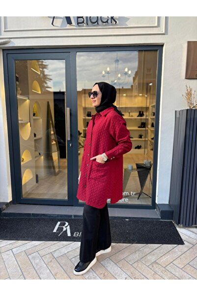 Invee Капітоне довга жіноча сорочка бордового кольору