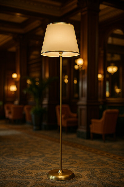 Lampada Rita Eskitme Kaplama Metal Lambader - Krem Gold Şeritli