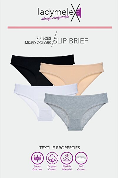 LadyMelex Women's Panties, Pack of 7, Gray Black White Skin, 100% Comfortable Fabric
