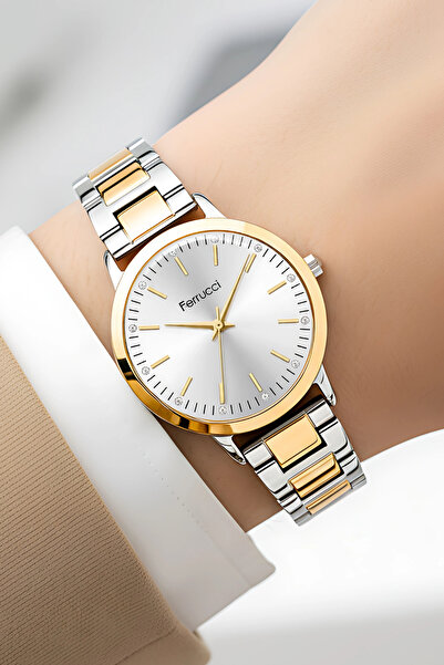 Ferrucci Fc.13070M Steel Cord Steel Case Women Wristwatch, Bracelet Gift Silver-Gold Zmfer201