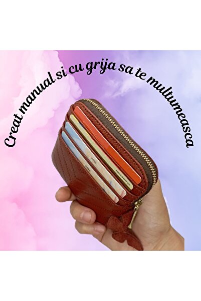 OEM Women's card holder, leather, dark cognac brown, 110×100×20 mm, handmade, model 2