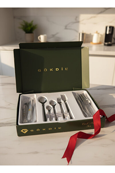 Gökdil Tuana Boxed 30 Piece Plain Steel Cutlery Set for 6 People