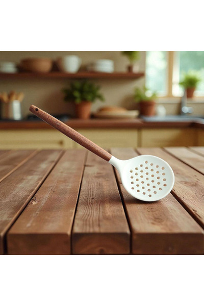 IVORY Silicone Colander with Wooden Handle