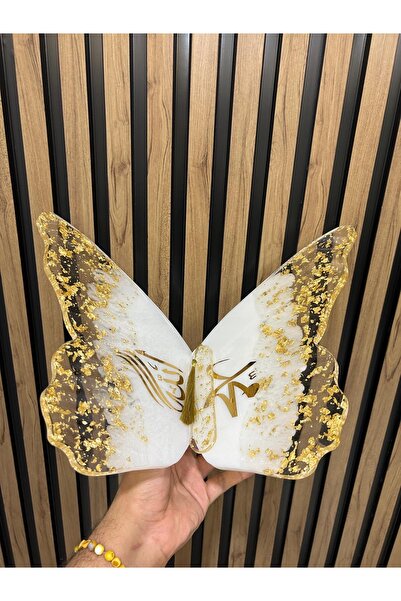 LMS EPOKSİ Handmade Epoxy Butterfly Rahle Large Size – White Gold Foil Booksh...