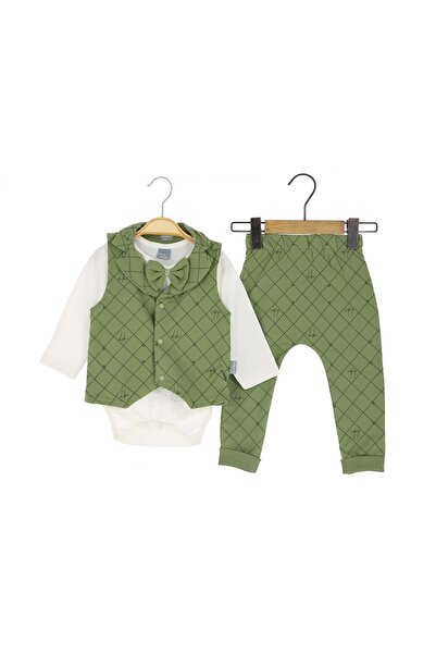 atabay Baklava Printed Vest and Bottom Set Khaki