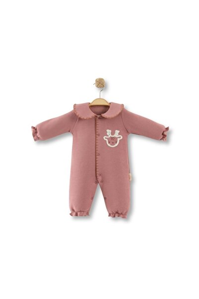 atabay Deer-Embroidered Ruffled Baby Collar Three-Ply Shardedon Jumpsuit Dusty Rose