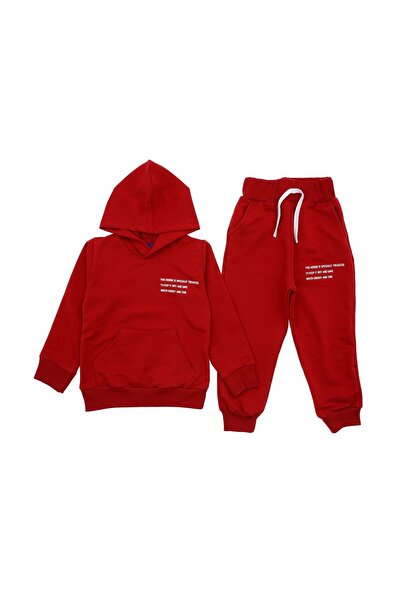 atabay Kangaroo Pocket Hooded Two-Ply Non-Furry Tracksuit Red