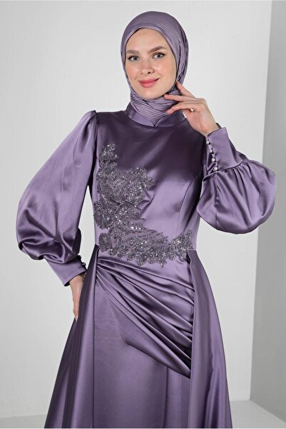 Alvina BONCUK İŞLEMELİ DRAPE DETAYLI SATEN ABİYE ELBİSE 50351