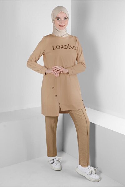 Alvina YAZI BASKILI DÜĞME DETAYLI EŞOFMAN TUNİK 43348