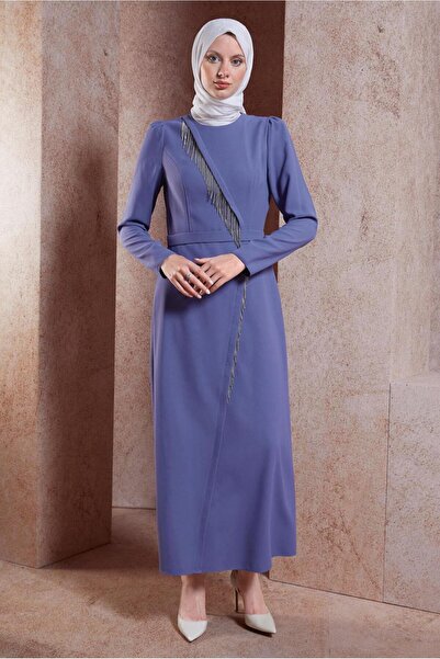 Alvina فستان حجاب كريب - تفاصيل حجرية، موديل 44652