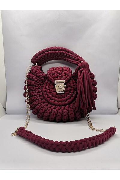 llootusstyle Bordo Deniz Kabuğu Penye Ip Kadın Omuz Çantası