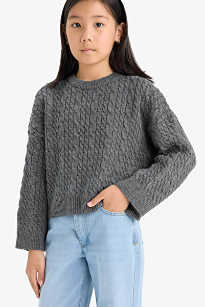 DeFacto Tricotaj Standard Fit guler rotund Pulover pentru fete antracit E7880...