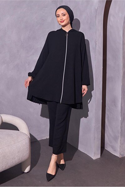 TRENDTESETTÜR KADIN SİYAH KAPÜŞONLU PANTOLONLU TAKIM T 1214