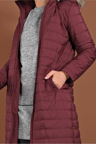 TRENDTESETTÜR Women's Burgundy Zippered Puffer Coat 3102
