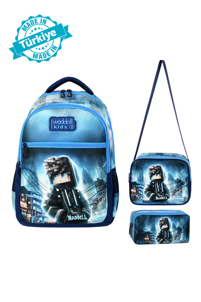 Waddell Рюкзак для початкової школи з тематикою Robloks, сумка для харчування та пенал, набір рюкзаків для початкової школи