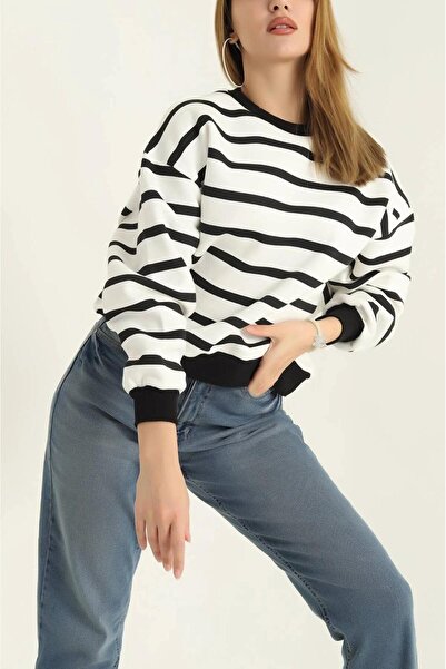 ribana سويت شيرت نسائي رائع كبير الحجم برقبة دائرية وسميك أساسي بثلاثة خيوط م...