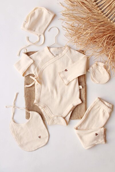 OhlalaKoala Kalp Nakışlı 5li Kruvaze Yenidoğan Set